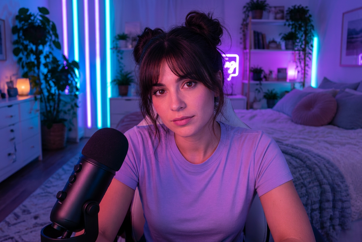 LunaFey in her neon-lit streaming studio